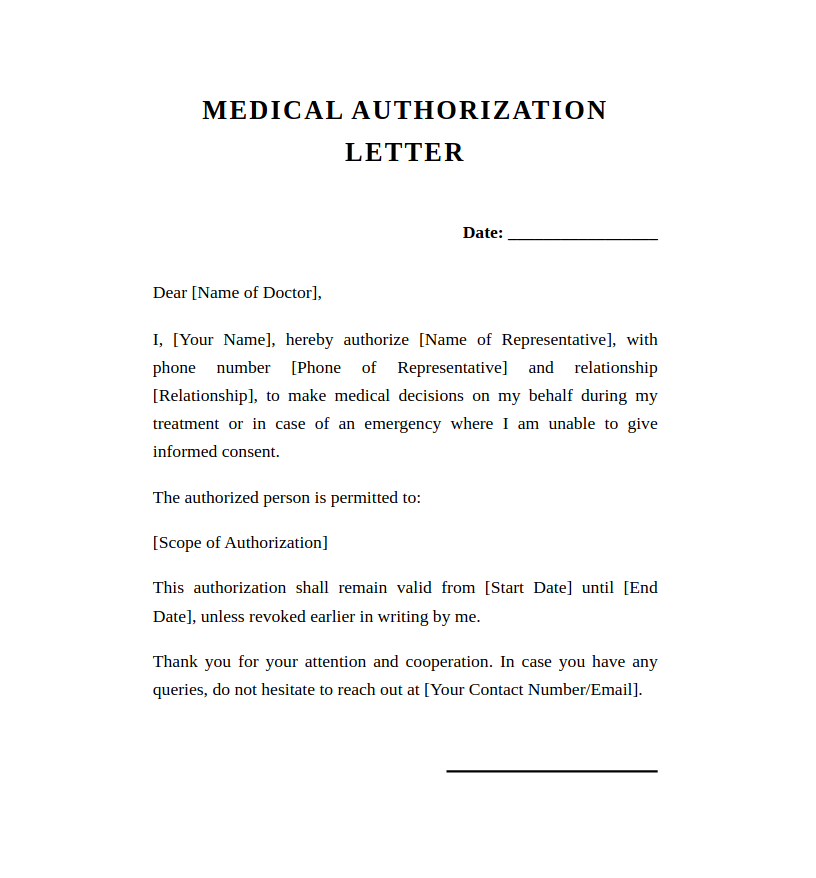 Medical authorization letter template